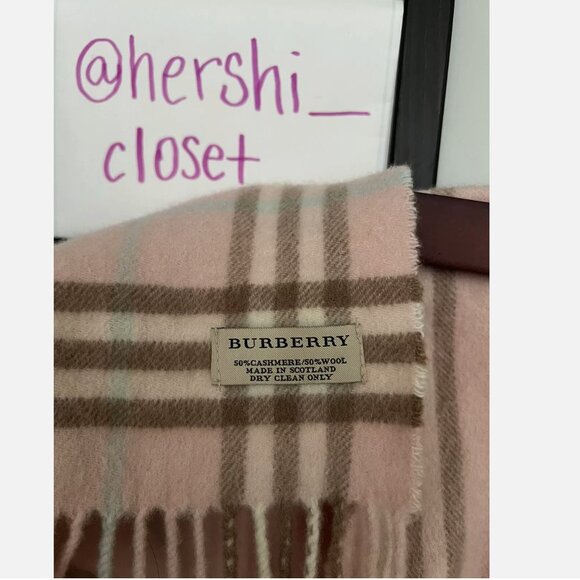 Vintage Authentic Burberry Pink Nova Check Plaid Cashmere Fringe Scarf Wool - Picture 4 of 5